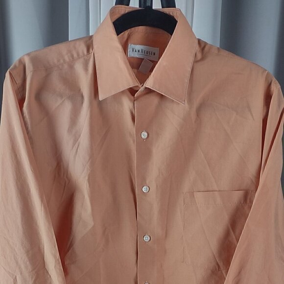 Van Heusen Men's Orange Cotton Blend Button Down Size Large 16 (34-35) - Picture 2 of 12